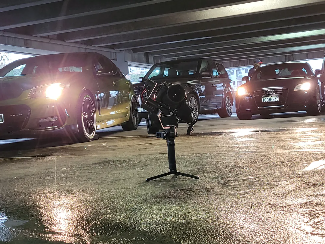Camera rig set between cars