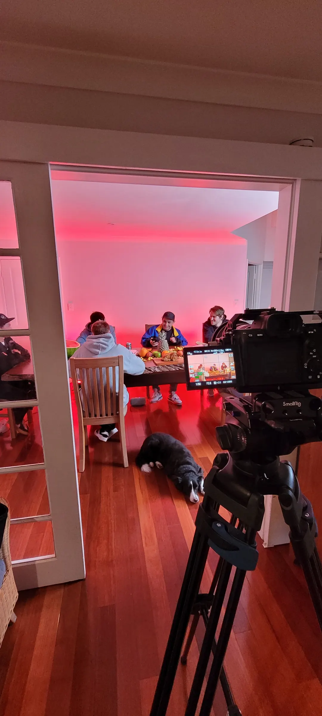 Filming a dinner table scene