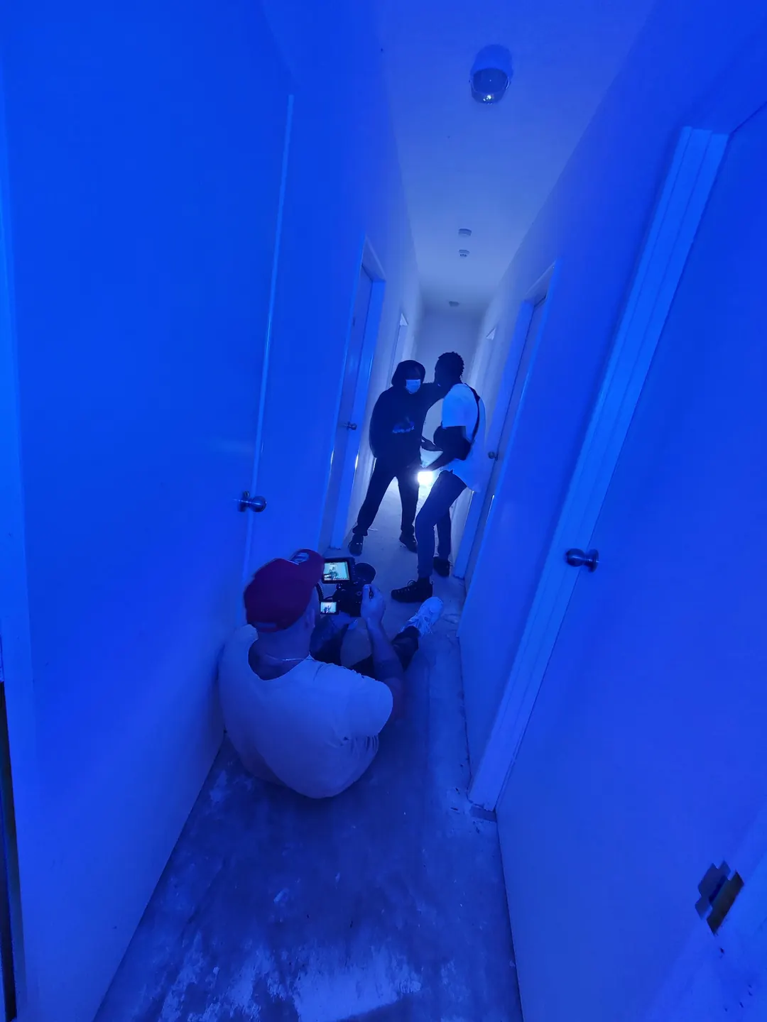 Filming a hallway scene
